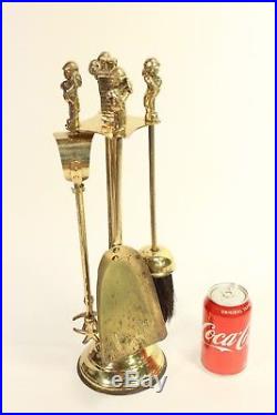 Vintage Brass Tower Guards Mini Small Fireplace Tools Set with Stand England Made