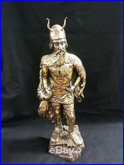 Vintage Brass Viking Figural Fireplace Tool Set