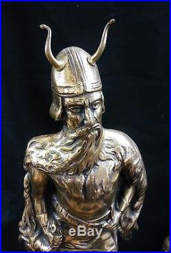 Vintage Brass Viking Figural Fireplace Tool Set