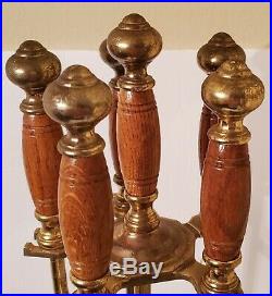 Vintage Brass & Wood Fireplace Tool Set