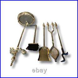 Vintage Brass Yellow Gold Tone Fireplace Tool Set-5