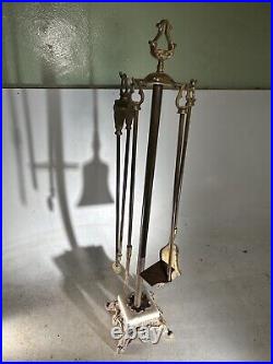 Vintage Bronze Casted Brass METAL CRAFT BRASS 3 PC FIREPLACE TOOL Stand Marble