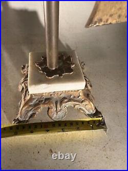 Vintage Bronze Casted Brass METAL CRAFT BRASS 3 PC FIREPLACE TOOL Stand Marble