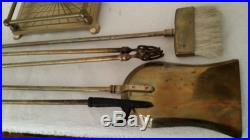 Vintage CLAM SHELL HANDLE Brass 5 Piece Fireplace Fire Tools Hearth Set Seashell