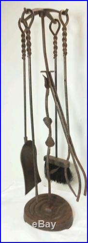 Vintage Cast Iron FIREPLACE TOOLS Holder & Tool Set