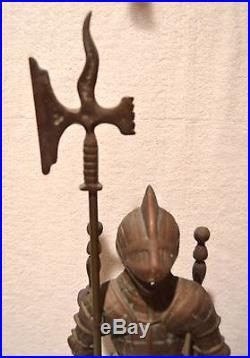Vintage Cast Iron Knight In Suit Of Armor Fireplace Tool Set Gothic Medieval