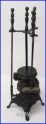 Vintage Cast Iron Pot Belly Stove 3 Piece Fire Place Set, All Steel Tools