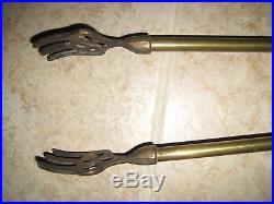 Vintage Clam Shell Handle / Brass-Gold Tone Metal / 5 Piece Fireplace Tools Set