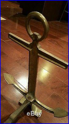 Vintage Classic Anchor Fireplace Andirons and tool set Cast Brass Old Patina