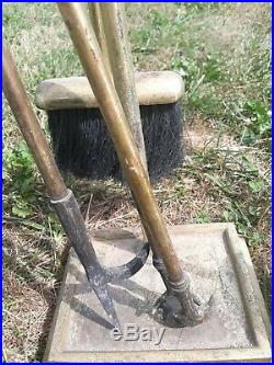 Vintage Claw Foot Fireplace Tool Set withStand Tongs/Grabber Shovel Poker Broom