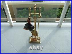 Vintage Complete 7 Piece Brass Fireplace Tool Set