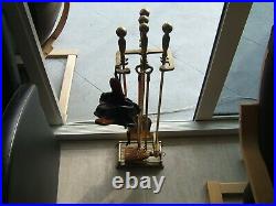 Vintage Complete 7 Piece Brass Fireplace Tool Set