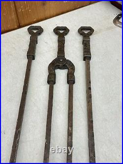 Vintage Craftsman Arts Crafts Mission Fire Place Tool Set Hand Forged Blacksmith