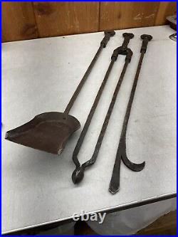Vintage Craftsman Arts Crafts Mission Fire Place Tool Set Hand Forged Blacksmith