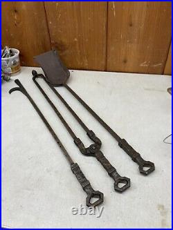 Vintage Craftsman Arts Crafts Mission Fire Place Tool Set Hand Forged Blacksmith