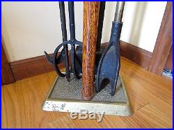 Vintage Custom Hand Crafted Brass Wood Horse Fireplace Tools Poker Set withStand