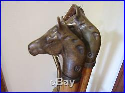 Vintage Custom Hand Crafted Brass Wood Horse Fireplace Tools Poker Set withStand