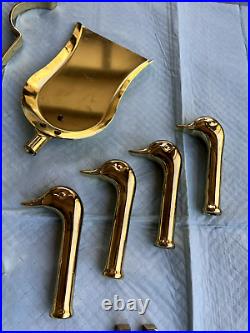 Vintage Dagan Mallard Duck Head Polished Brass Finish Fireplace Tool Set 5 Piece