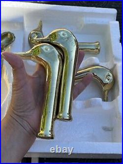 Vintage Dagan Mallard Duck Head Polished Brass Finish Fireplace Tool Set 5 Piece