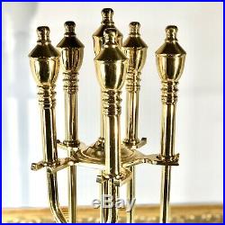 Vintage Decorative Crafts Brass Fireplace Tool Set Hollywood Regency MCM 5 piece