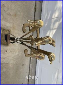 Vintage Duck Head Brass Fireplace Set 4 Tools with Brass Base
