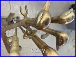 Vintage Duck Head Brass Fireplace Set 4 Tools with Brass Base