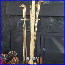 Vintage Duck Head Brass Fireplace Set 4 Tools with Brass Base -Art Deco Design