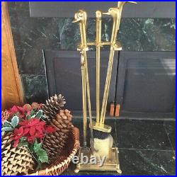 Vintage Duck Head Brass Fireplace Set 4 Tools with Brass Base -Art Deco Design