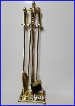 Vintage Duck Head Brass Fireplace Set 4 Tools with Brass Base MCM
