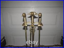 Vintage Duck Head Brass Fireplace Set 4 Tools with Brass Base MCM ONLY