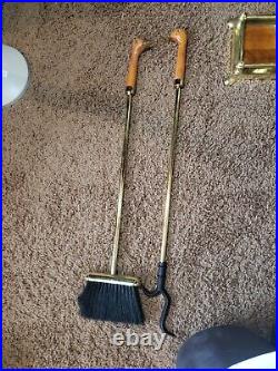 Vintage Duck Head Wood & Brass Fireplace Poker Set 4 Tools with Wood/ Brass Base