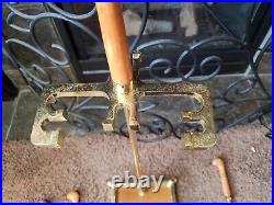 Vintage Duck Head Wood & Brass Fireplace Poker Set 4 Tools with Wood/ Brass Base