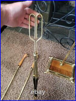 Vintage Duck Head Wood & Brass Fireplace Poker Set 4 Tools with Wood/ Brass Base