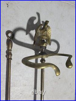 Vintage Eagle Gold Brass Fireplace Tools Poker Shovel Broom Tongs Stand