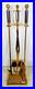 Vintage Elegant Brass & Black Leather Handle Fireplace Tool Set 4 Piece + Stand