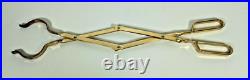 Vintage Elegant Brass & Black Leather Handle Fireplace Tool Set 4 Piece + Stand