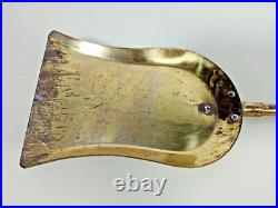 Vintage Elegant Brass & Black Leather Handle Fireplace Tool Set 4 Piece + Stand