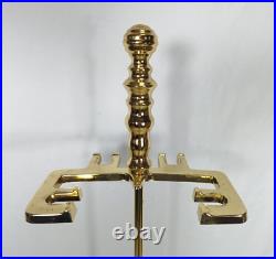 Vintage Elegant Ornate Shiny Brass Fireplace Tool Set 4 Piece + Stand