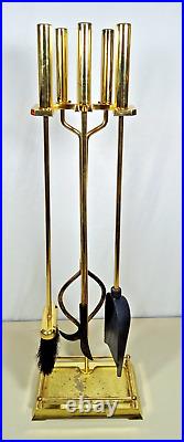 Vintage Elegant Ornate Shiny Brass Fireplace Tool Set 4 Piece + Stand 18 Lbs