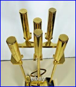 Vintage Elegant Ornate Shiny Brass Fireplace Tool Set 4 Piece + Stand 18 Lbs