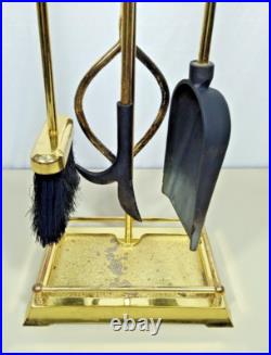 Vintage Elegant Ornate Shiny Brass Fireplace Tool Set 4 Piece + Stand 18 Lbs
