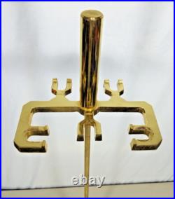 Vintage Elegant Ornate Shiny Brass Fireplace Tool Set 4 Piece + Stand 18 Lbs