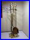 Vintage Elegant Ornate Shiny Brass Fireplace Tool Set 4 Piece + Stand Used