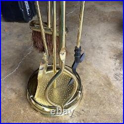 Vintage Elegant Shiny Brass Fireplace Tool Set 4 Piece + Stand, 31 Tall