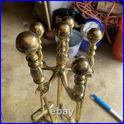 Vintage Elegant Shiny Brass Fireplace Tool Set 4 Piece + Stand, 31 Tall