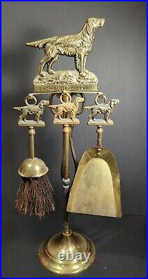 Vintage English Setter Dog fireplace brass tools companion Set Made In England