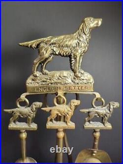 Vintage English Setter Dog fireplace brass tools companion Set Made In England