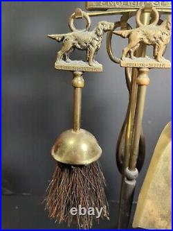 Vintage English Setter Dog fireplace brass tools companion Set Made In England