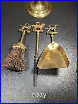 Vintage English Setter Dog fireplace brass tools companion Set Made In England