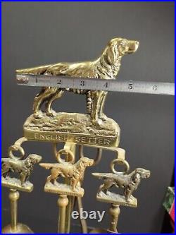 Vintage English Setter Dog fireplace brass tools companion Set Made In England